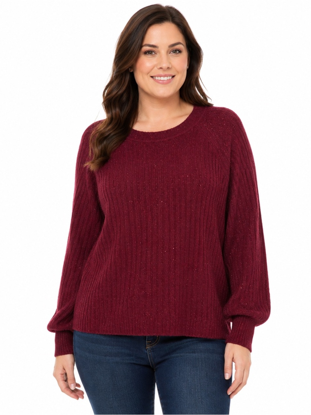 Liz Claiborne Burgundy Ribbed Crewneck Sweater